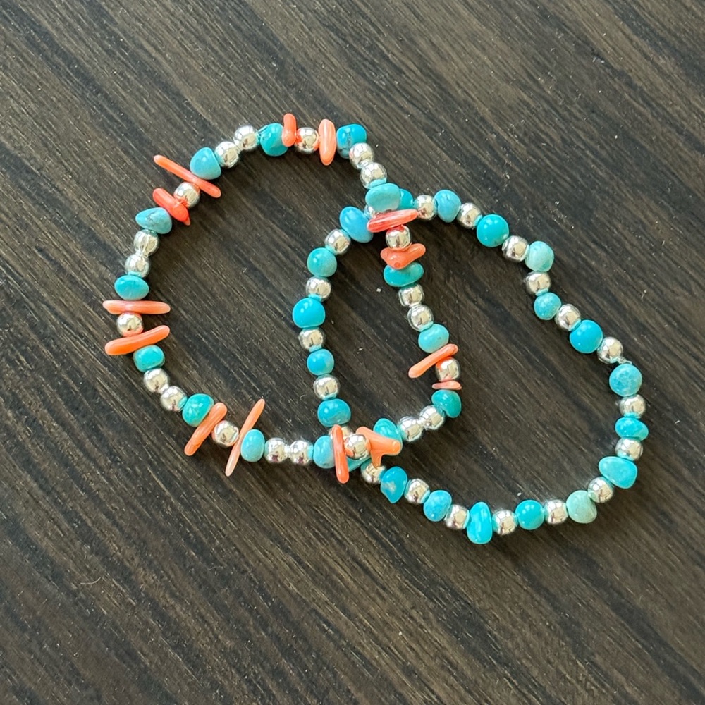 Turquoise and Coral Beaded Bracelets